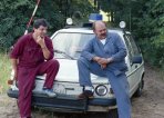 Karel Loprais s Miroslavem Gumulcem při zkouškách v pískovně u Bzence v průběhu roku 1986.